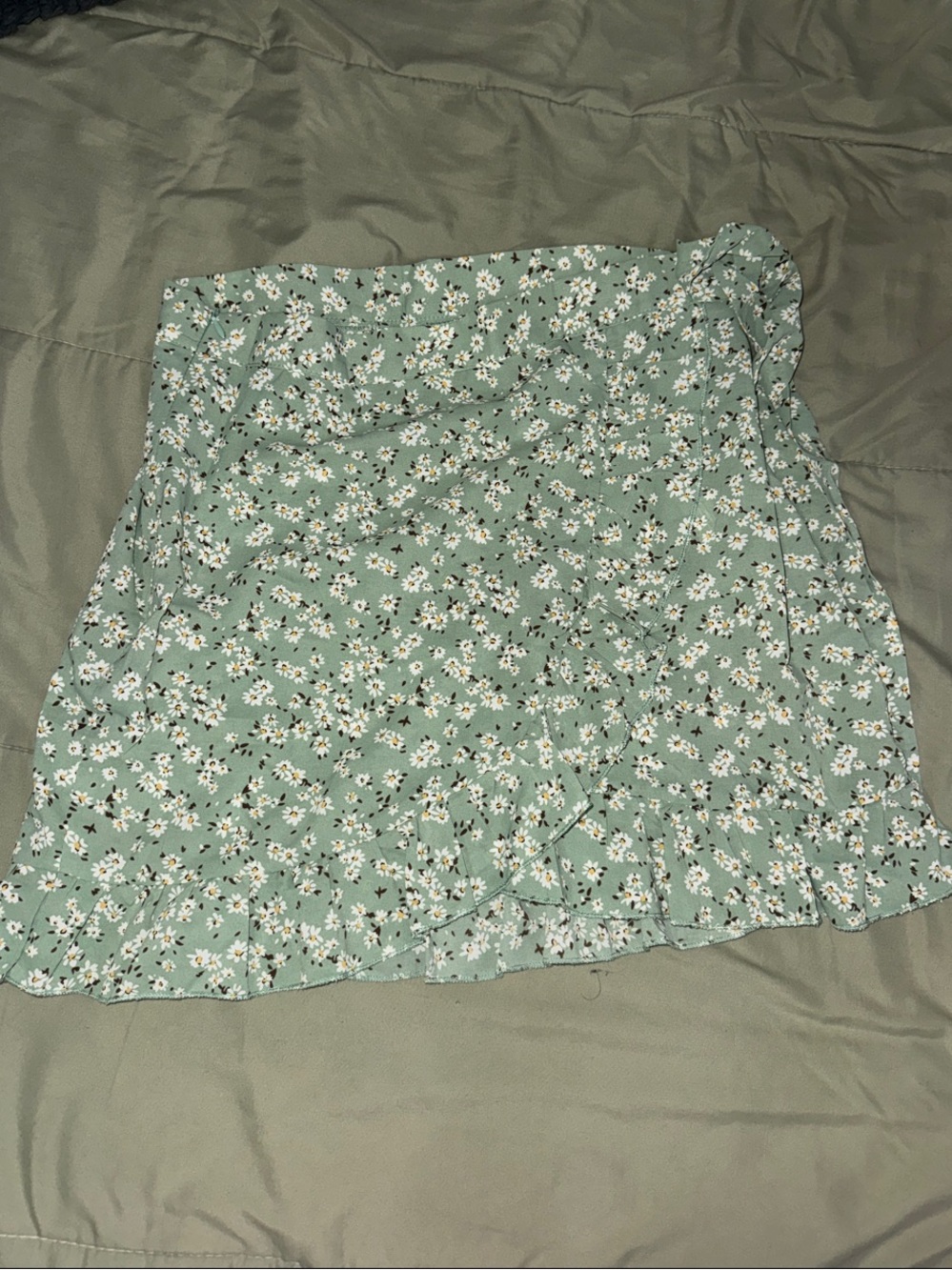 SHEIN Mint Green Floral Wrap Mini Skirt